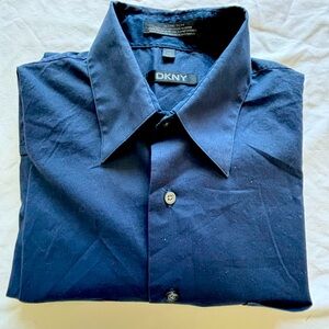 DKNY Men’s Dress Shirt Dark Blue Size 16 34/35 Long Sleeve Washed Never Worn.